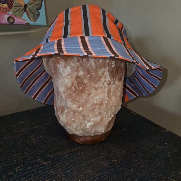 NWOT **sold out * Shirting Fabric Bucket Hat by Anthro in Blue & Orange stripes - Picture 4 of 4